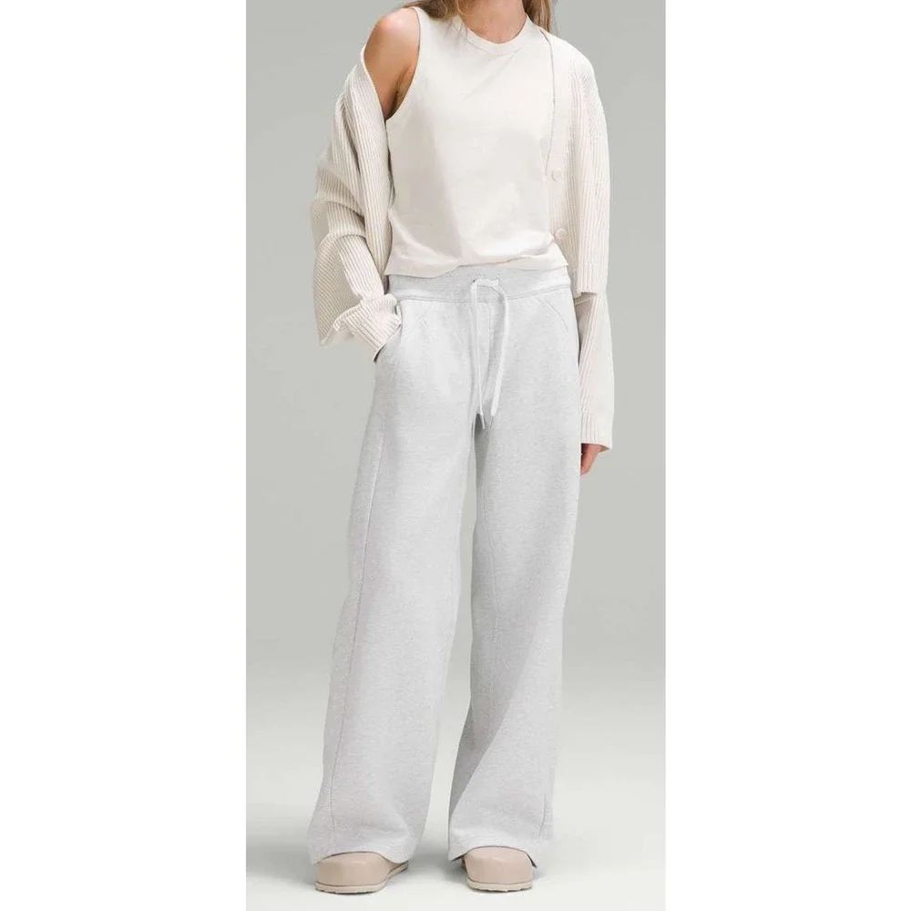 Lululemon Scuba Mid-Rise Wide-Leg Pant Full Length Heathered Light Gray Size 14 - Picture 13 of 14